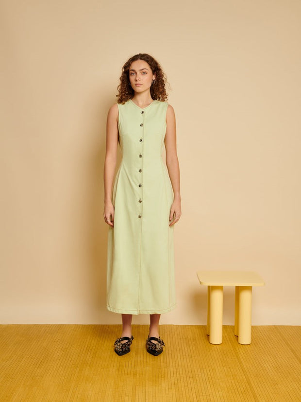 Ghospell Tilda Midi Dress Pastel Lime Green