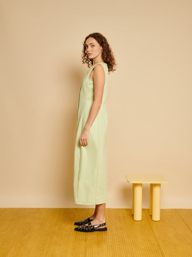 Ghospell Tilda Midi Dress Pastel Lime Green
