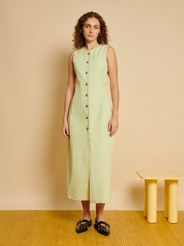 ghospell Tilda Midi Dress Pastel Lime Green