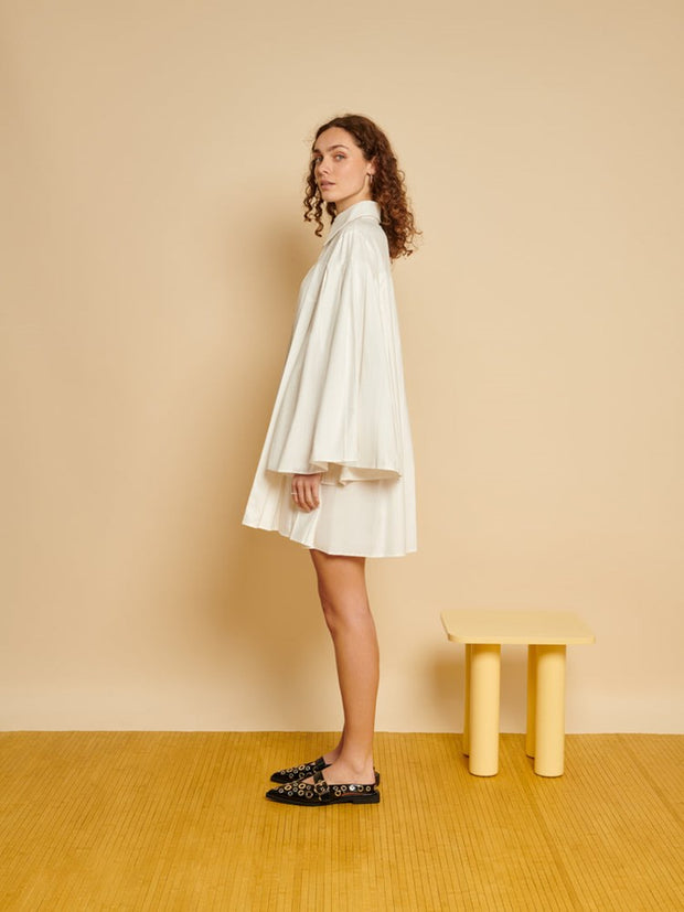 Ghospell Tora Pleat Mini Dress Pearled White