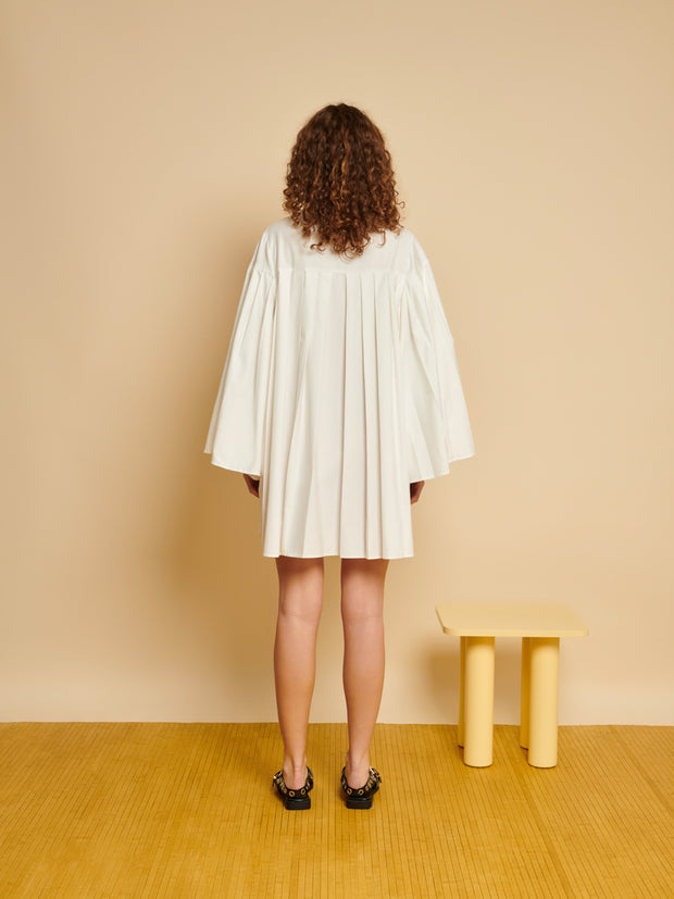 Ghospell Tora Pleat Mini Dress Pearled White