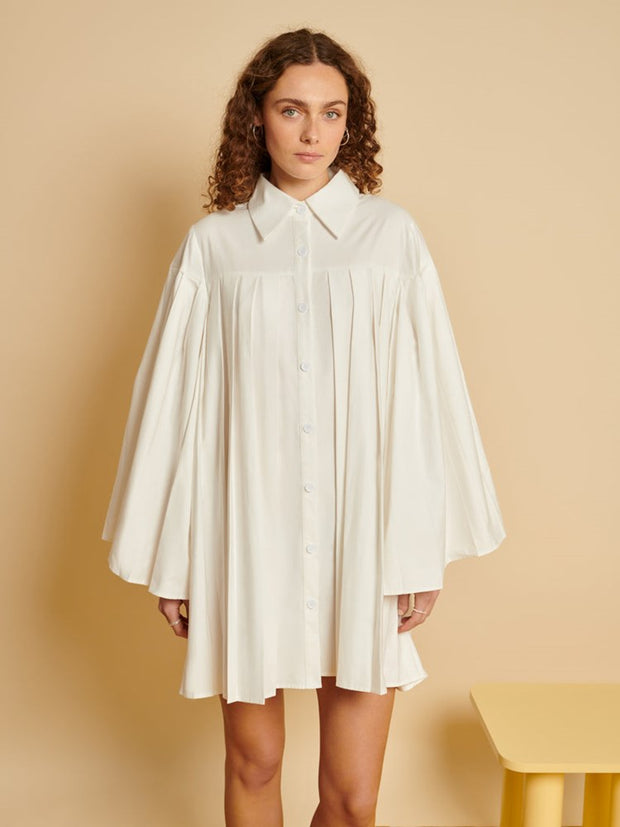 ghospell Tora Pleat Mini Dress Pearled White