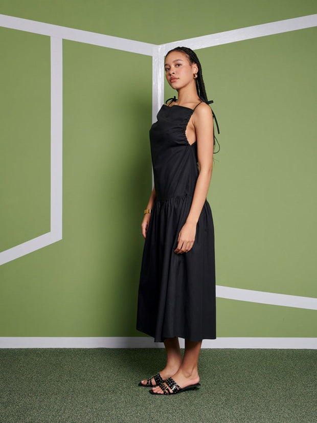 Ghospell Venus Midi Dress Coal Black