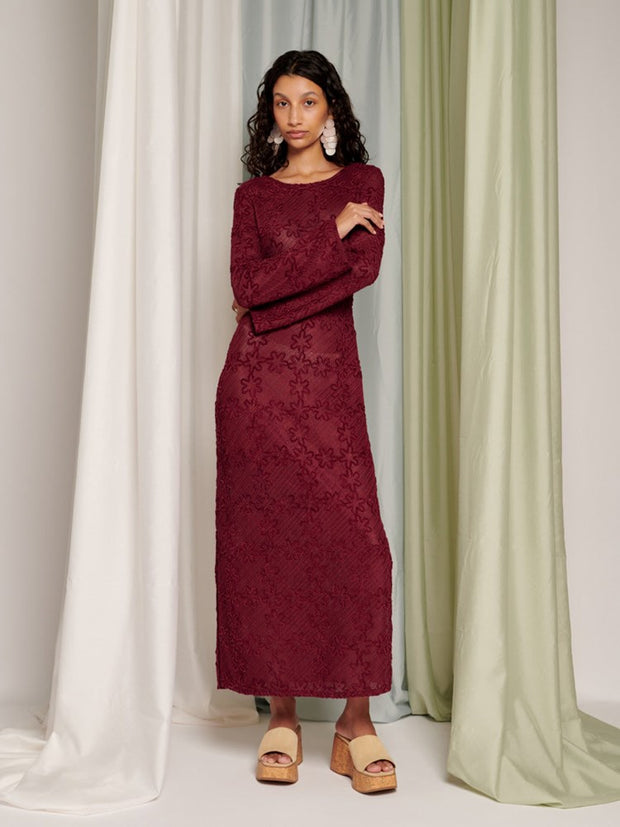 ghospell Vicky Crochet Maxi Dress Burgundy Red