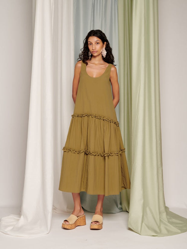 Ghospell Yala Midi Dress Peat Moss