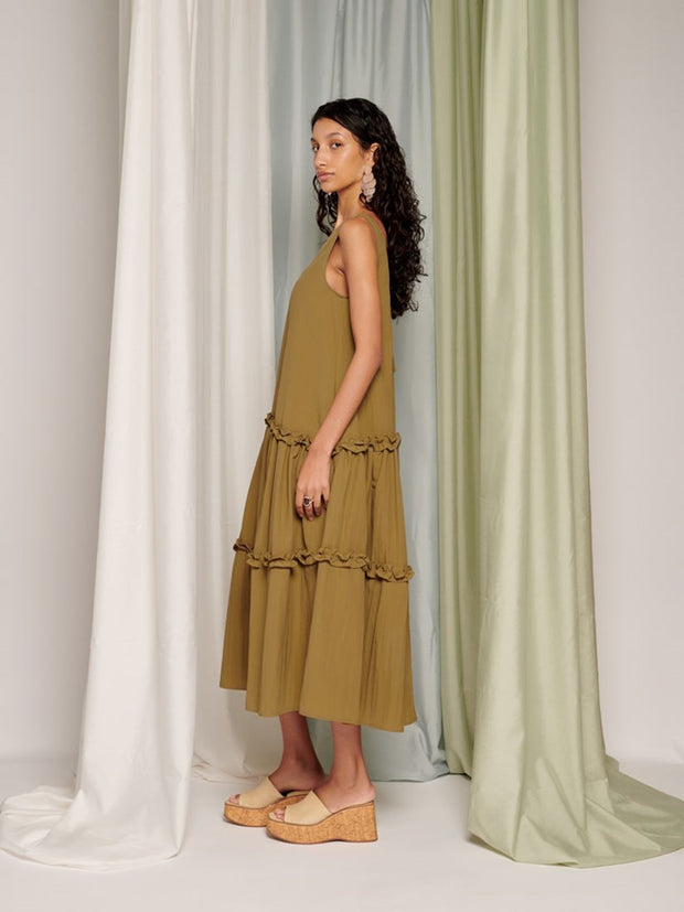 Ghospell Yala Midi Dress Peat Moss