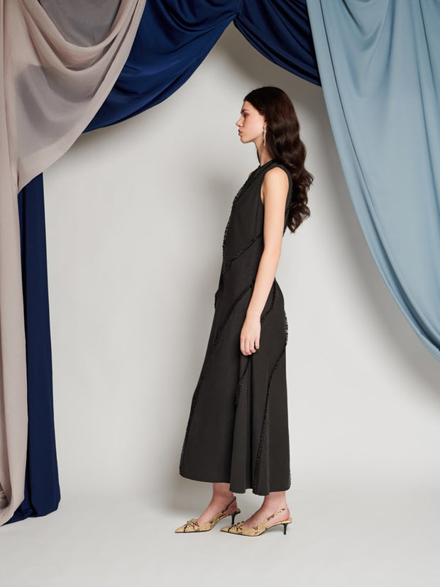 Ghospell Yetta Curved Maxi Dress Coal Black