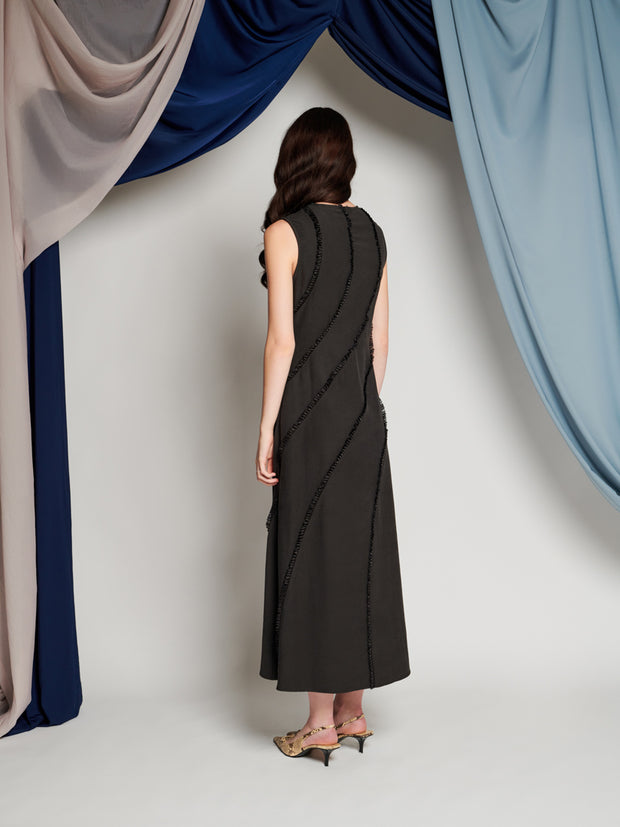 Ghospell Yetta Curved Maxi Dress Coal Black