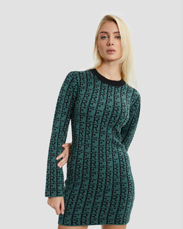 Gianfranco Ferre All-Over Branding Knit Dress Green