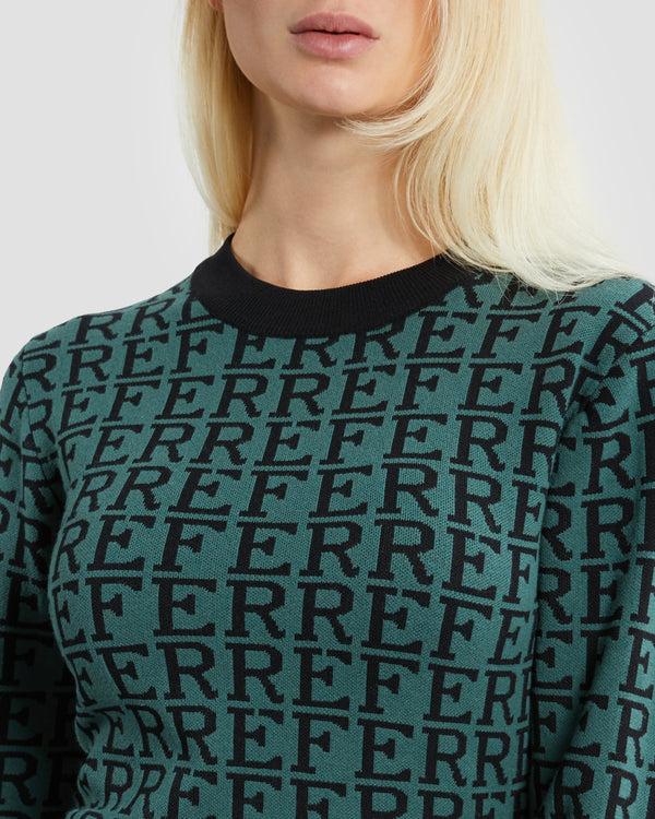 Gianfranco Ferre All-Over Branding Knit Dress Green