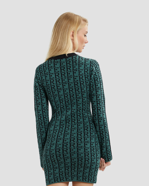 Gianfranco Ferre All-Over Branding Knit Dress Green