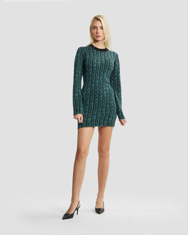 gianfranco ferre All-Over Branding Knit Dress Green
