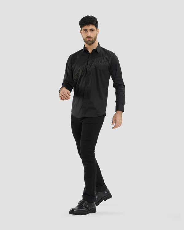 Gianfranco Ferre Asymmetrical Ferré Print Shirt Black