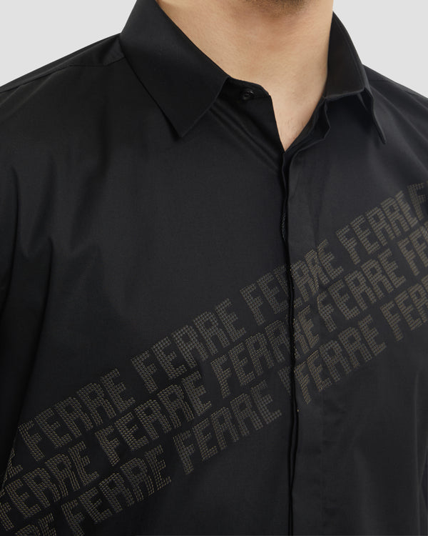 Gianfranco Ferre Asymmetrical Ferré Print Shirt Black