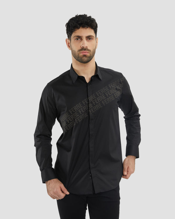 gianfranco ferre Asymmetrical Ferré Print Shirt Black