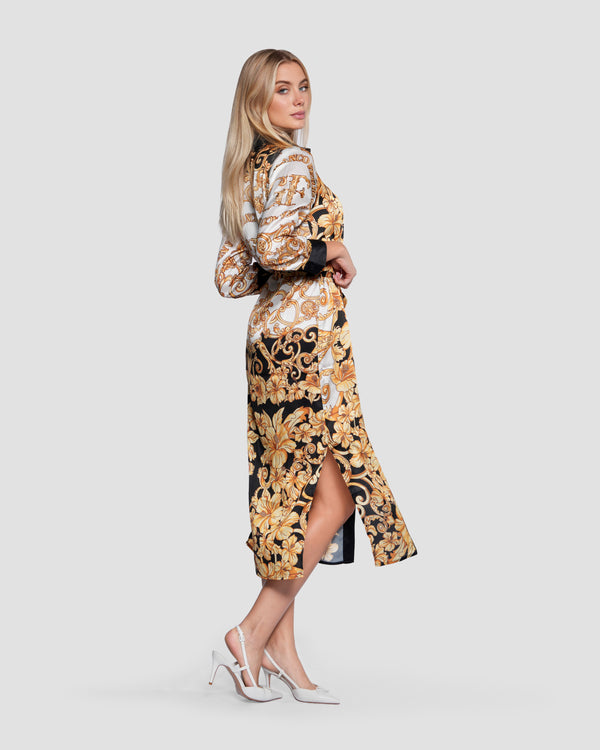 gianfranco ferre Baroque Floral Print Maxi Dress with Belt Multi