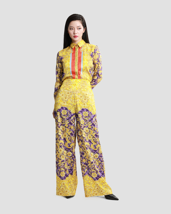 Gianfranco Ferre Baroque Geometric Print Wide Leg Trouser Multicolor