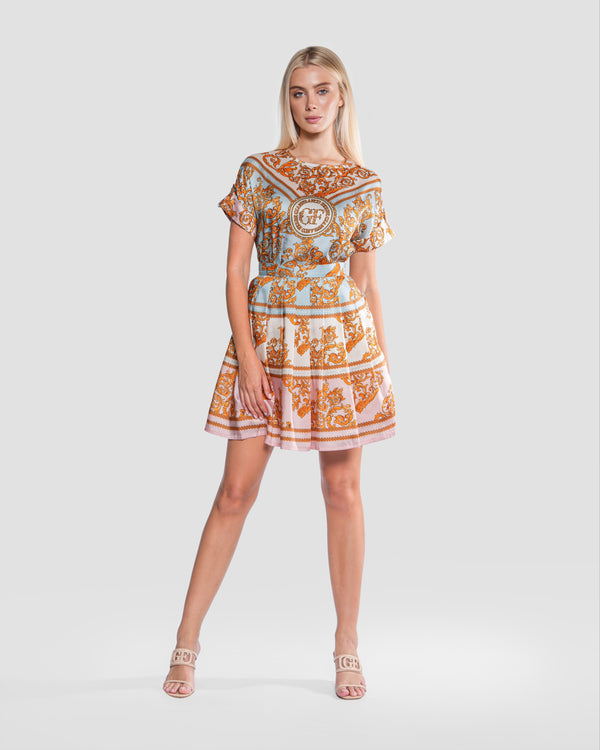 Gianfranco Ferre Baroque Motif Pleated Skirt Multicolor