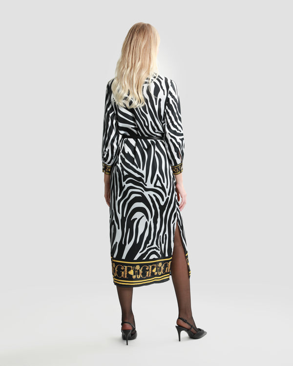Gianfranco Ferre Baroque Trim Animal Print Midi Dress Multicolor