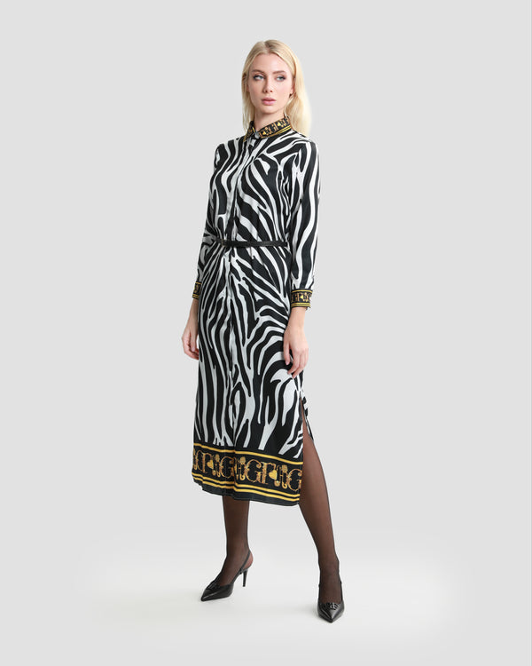 gianfranco ferre Baroque Trim Animal Print Midi Dress Multicolor