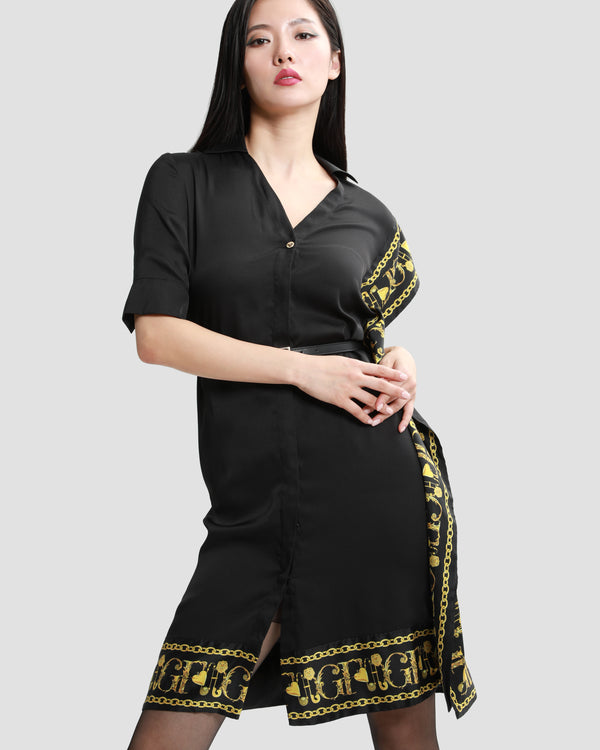 Gianfranco Ferre Baroque Trim Drape Overlay Dress Black