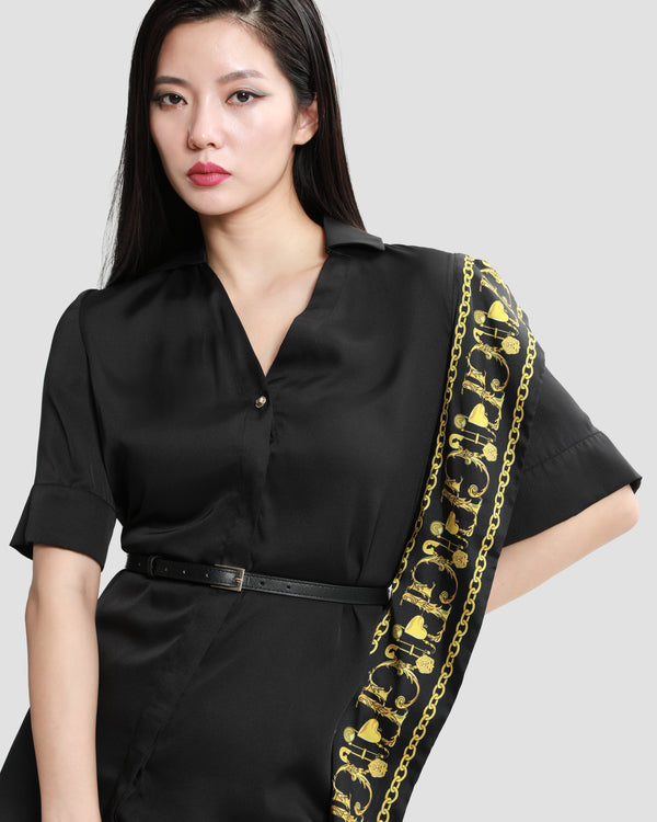 Gianfranco Ferre Baroque Trim Drape Overlay Dress Black