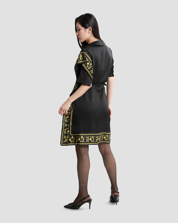 Gianfranco Ferre Baroque Trim Drape Overlay Dress Black