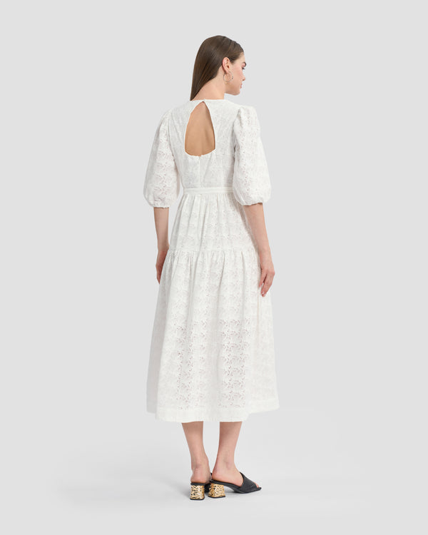 Gianfranco Ferre Belted Broderie Anglaise Midi Dress White