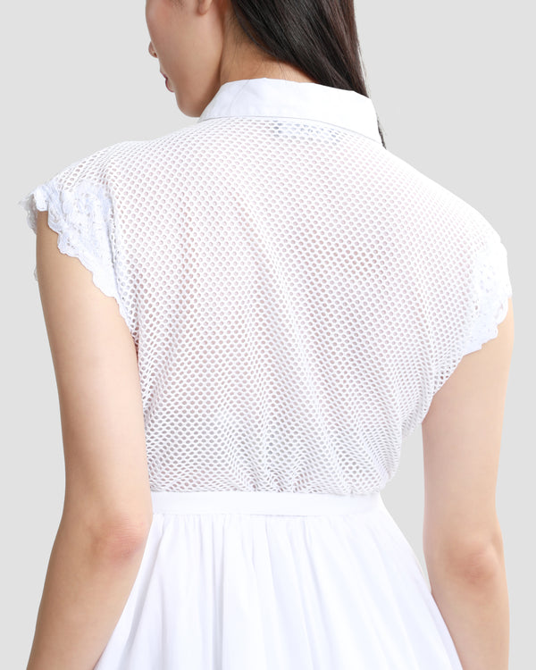 Gianfranco Ferre Belted Lace-Trimmed Mini Shirt Dress White