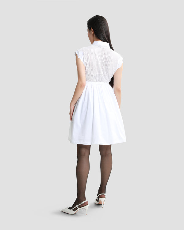 Gianfranco Ferre Belted Lace-Trimmed Mini Shirt Dress White