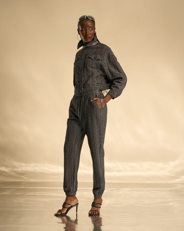 Gianfranco Ferre Boxy Fit Jacquard Denim Jacket Black