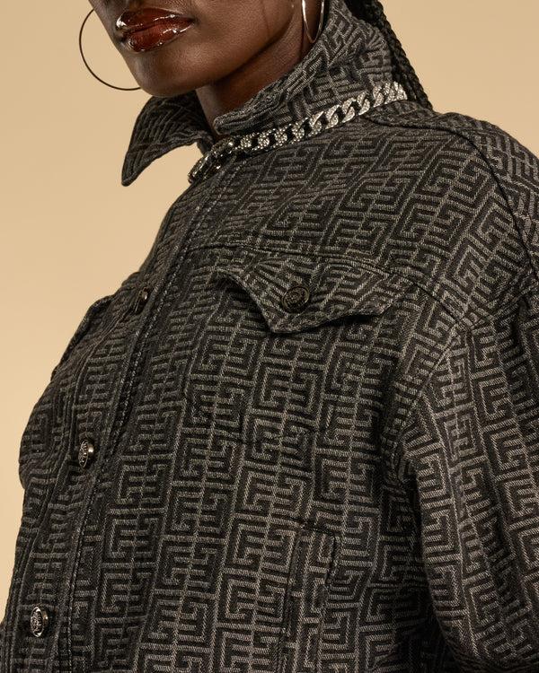 Gianfranco Ferre Boxy Fit Jacquard Denim Jacket Black