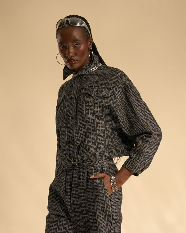 gianfranco ferre Boxy Fit Jacquard Denim Jacket Black