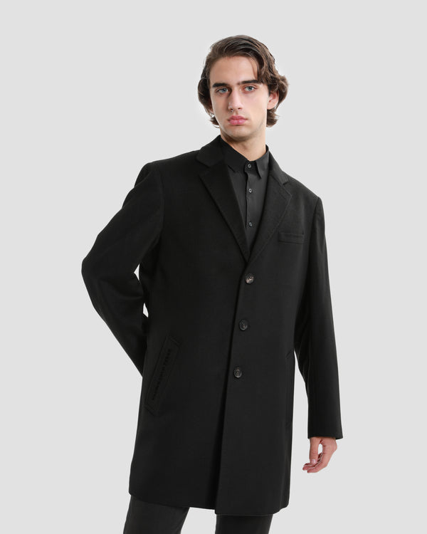 gianfranco ferre Brand Appliqued Cashmere Coat Black