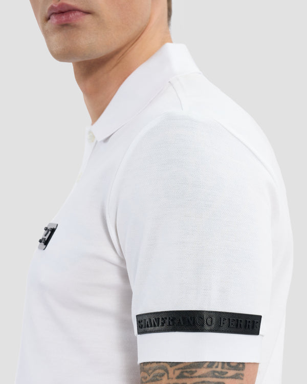 Gianfranco Ferre Brand Embellished Sleeve Polo Shirt White