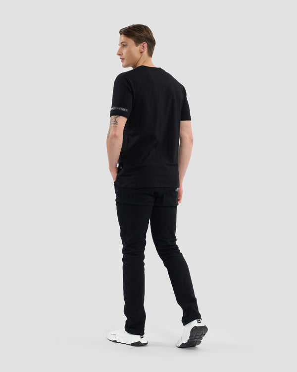 Gianfranco Ferre Brand Embellished Sleeve V-Neck T-Shirt Black