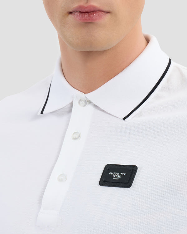 Gianfranco Ferre Brand Metal Patched Polo Shirt White