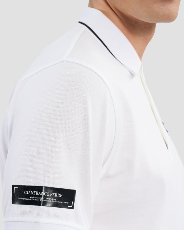 Gianfranco Ferre Brand Metal Patched Polo Shirt White
