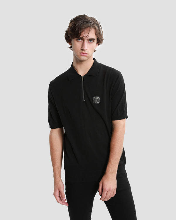 gianfranco ferre Brand Monogram Half Zip Knit Polo Shirt Black