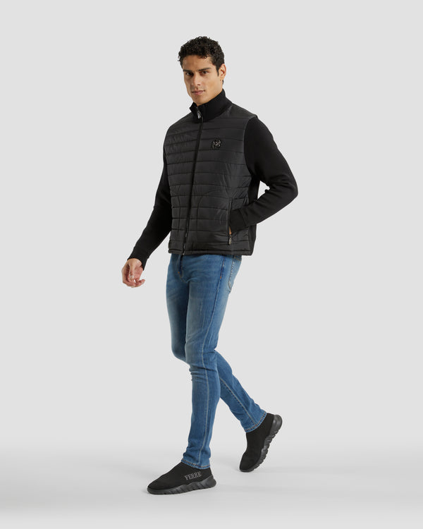 Gianfranco Ferre Brand Patched Back Quilted And Knit Jacket Black