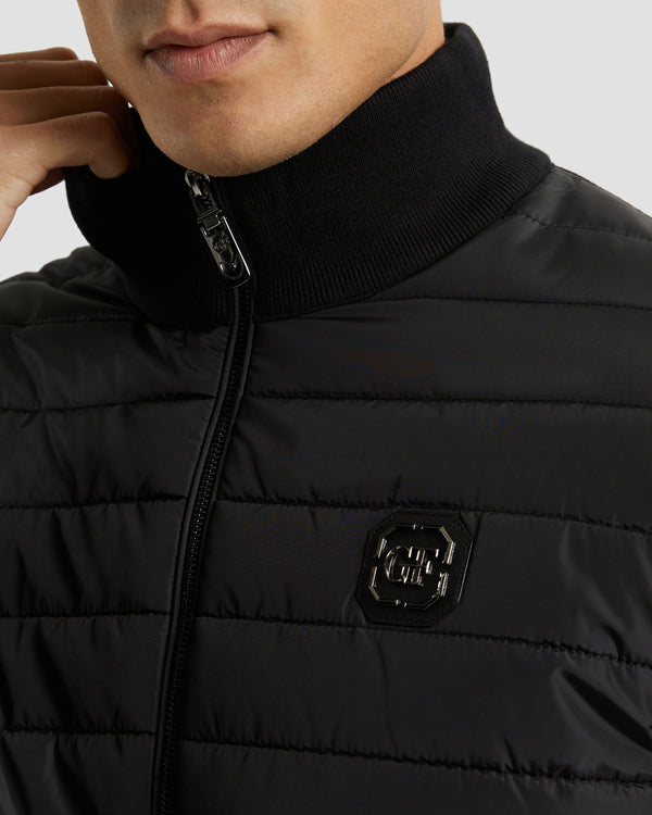 Gianfranco Ferre Brand Patched Back Quilted And Knit Jacket Black