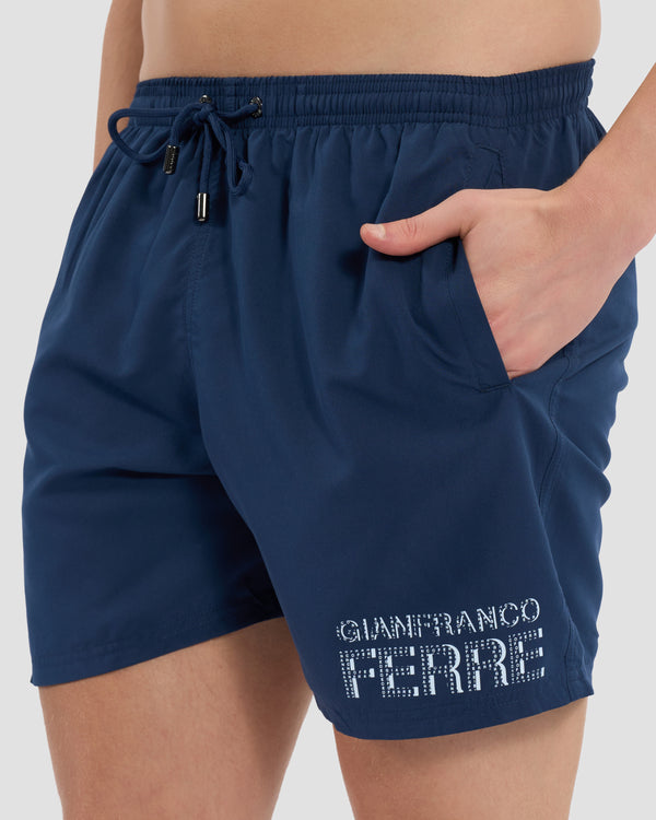 Gianfranco Ferre Brand Printed Side Swim Shorts Navy
