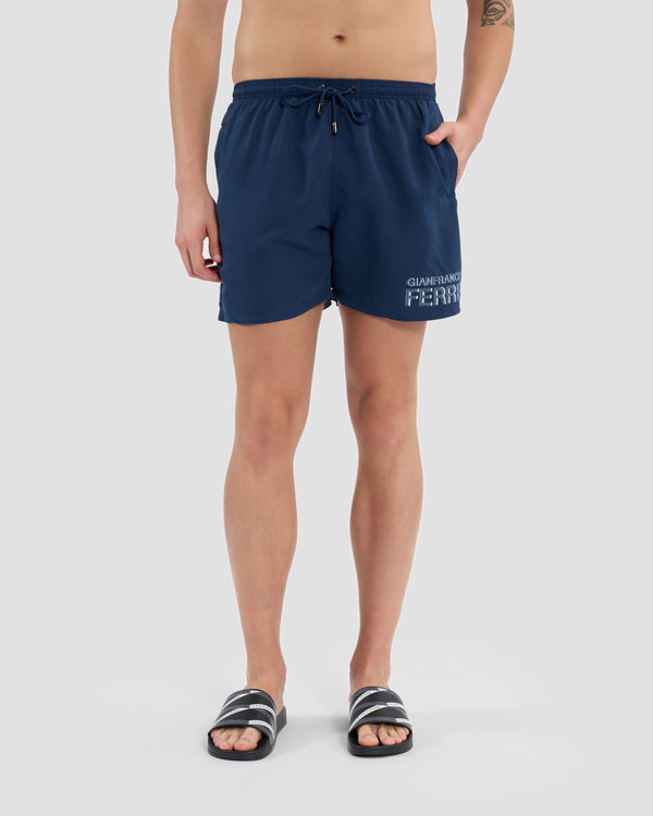 gianfranco ferre Brand Printed Side Swim Shorts Navy