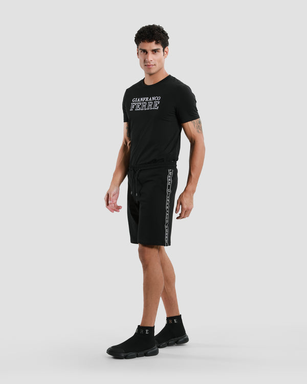 Gianfranco Ferre Brand Tapered Side Track Shorts Black