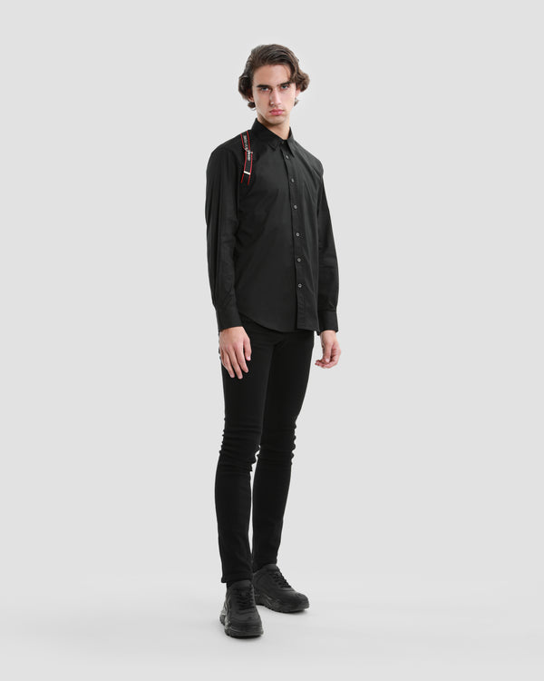 Gianfranco Ferre Buckle Brand Appliqued Shirt Black