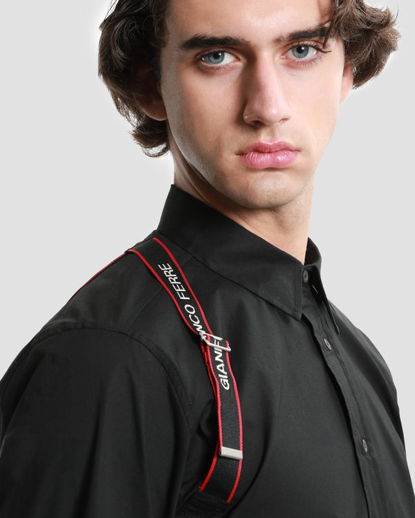 Gianfranco Ferre Buckle Brand Appliqued Shirt Black