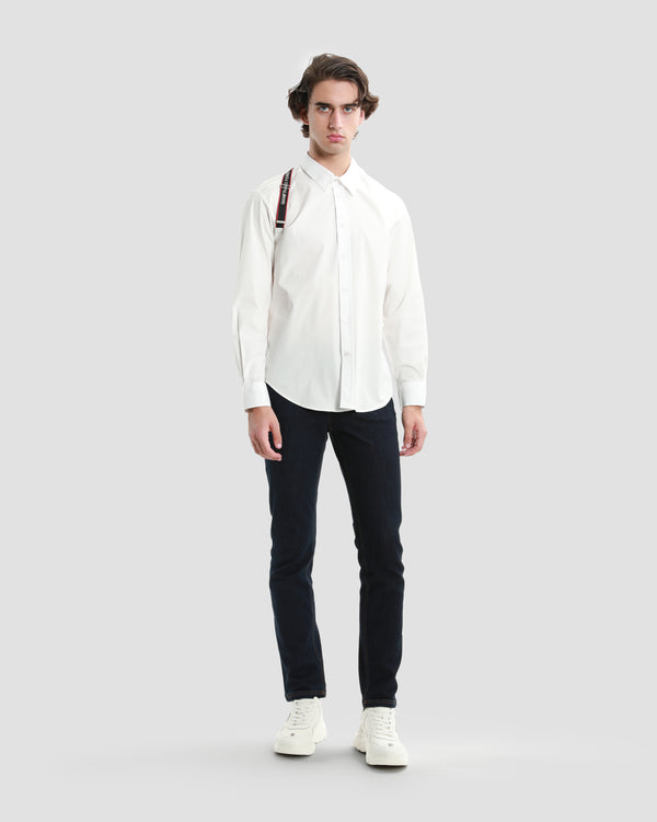 Gianfranco Ferre Buckle Brand Appliqued Shirt White