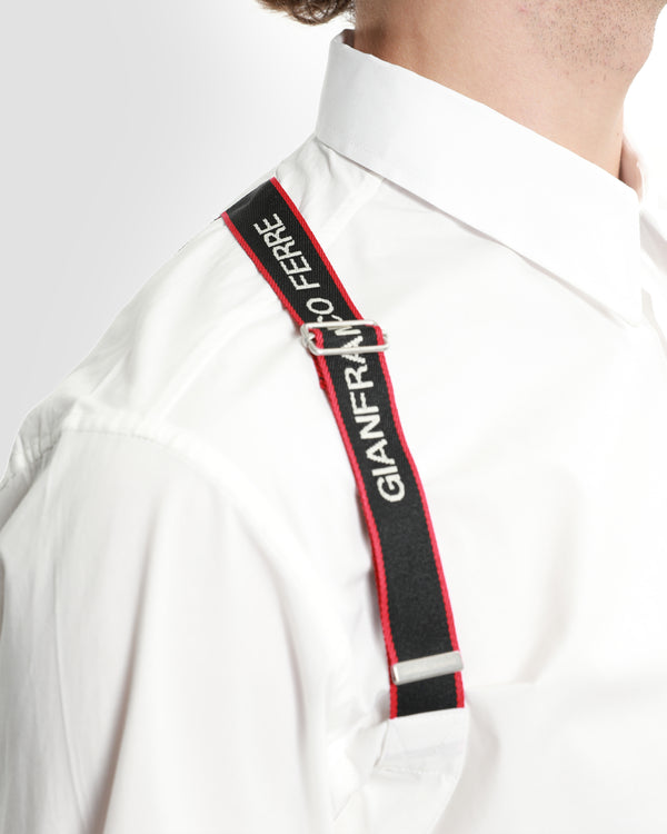 Gianfranco Ferre Buckle Brand Appliqued Shirt White