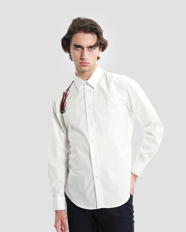 gianfranco ferre Buckle Brand Appliqued Shirt White