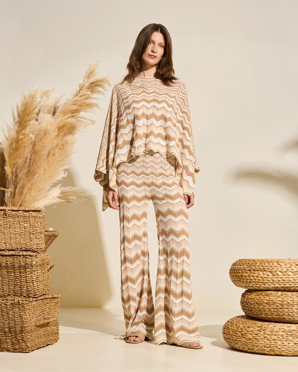 Gianfranco Ferre Chevron Knit Wide Leg Trousers Beige